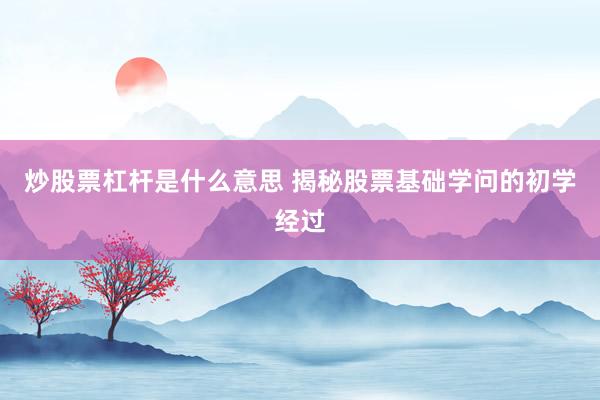 炒股票杠杆是什么意思 揭秘股票基础学问的初学经过
