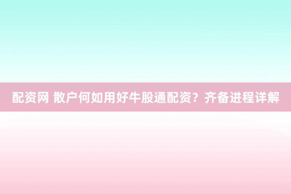 配资网 散户何如用好牛股通配资？齐备进程详解