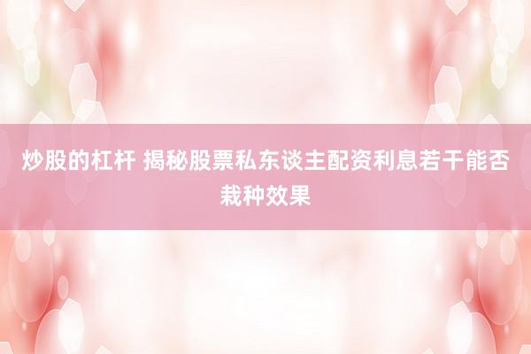 炒股的杠杆 揭秘股票私东谈主配资利息若干能否栽种效果