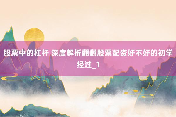 股票中的杠杆 深度解析翻翻股票配资好不好的初学经过_1