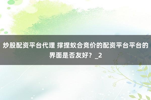 炒股配资平台代理 撑捏蚁合竞价的配资平台平台的界面是否友好？_2
