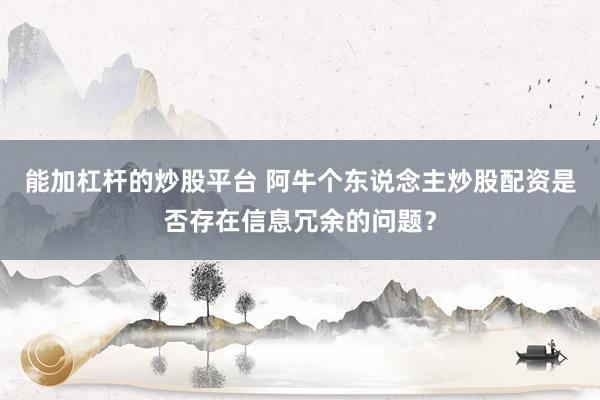 能加杠杆的炒股平台 阿牛个东说念主炒股配资是否存在信息冗余的问题？