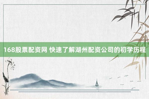 168股票配资网 快速了解湖州配资公司的初学历程