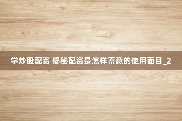 学炒股配资 揭秘配资是怎样蓄意的使用面目_2