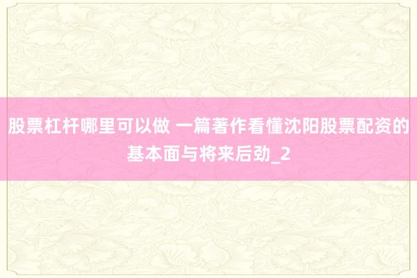股票杠杆哪里可以做 一篇著作看懂沈阳股票配资的基本面与将来后劲_2