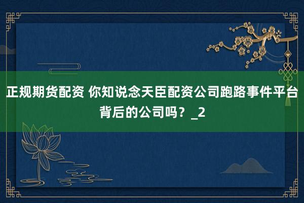 正规期货配资 你知说念天臣配资公司跑路事件平台背后的公司吗?_2