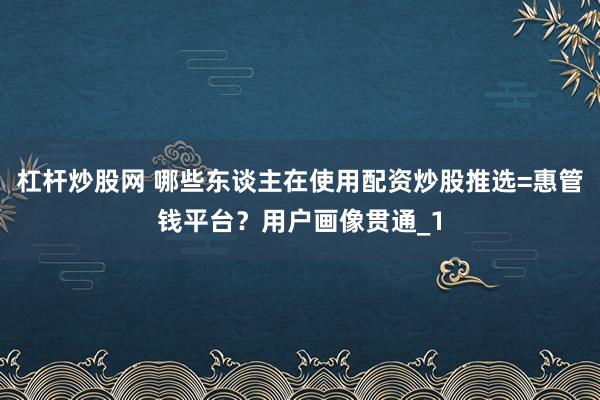 杠杆炒股网 哪些东谈主在使用配资炒股推选=惠管钱平台？用户画像贯通_1